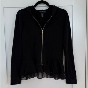 INC International Concepts Black Ruffled Zip-Up Hoodie